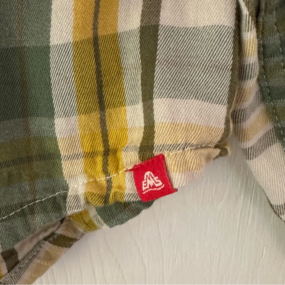 EMS Eastern Mountain Sports Plaid Flannel Shirt Sz S Green Yellow Grunge - Picture 6 of 9